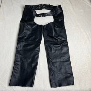Xelement Black Leather Adjustable Belt Motorcycle Chaps Pants Size 38